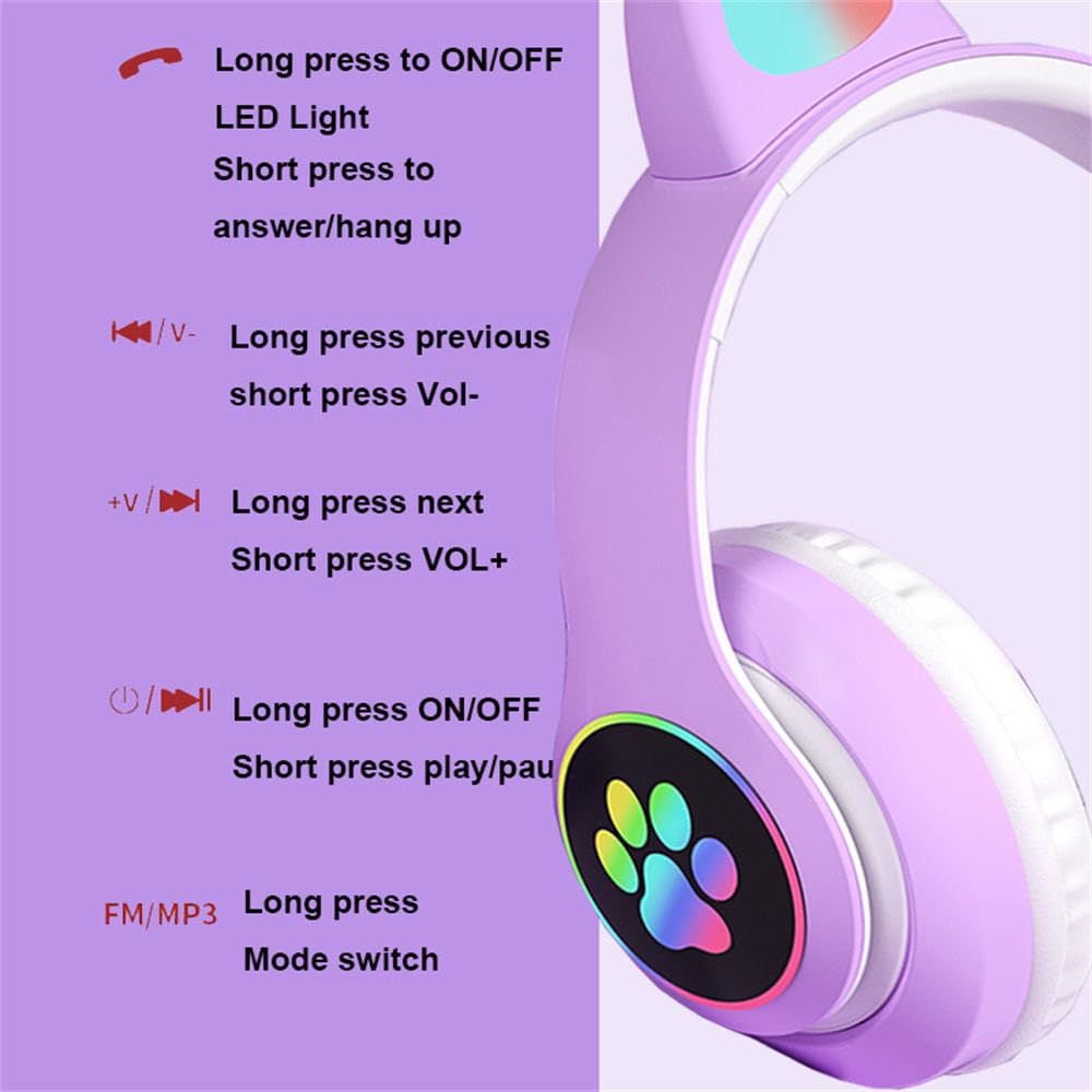 YUSONIC Kids Bluetooth Headphones, Kids Wireless Headphones with Microphone, HiFi Stereo Foldable Lightweight Headset (Lilac)