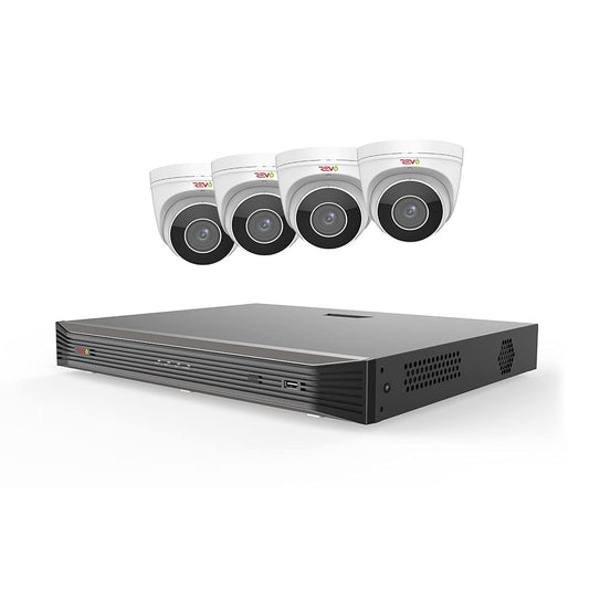 Revo America Ultra HD 8 Ch. 2TB HDD IP NVR Video Surveillance System, 4 x 4K IP Turret Audio Security Cameras (Motorized Varifocal Lens) - Remote