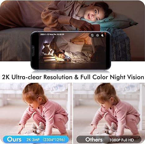 NAZRIO Home Two Way Video Camera, 2.4" Indoor 2K Cameras for Baby & Elderly Care, Pet/Dog/Cat Cam, AI Siren Security, Night Vision, Phone App, 2.4Ghz