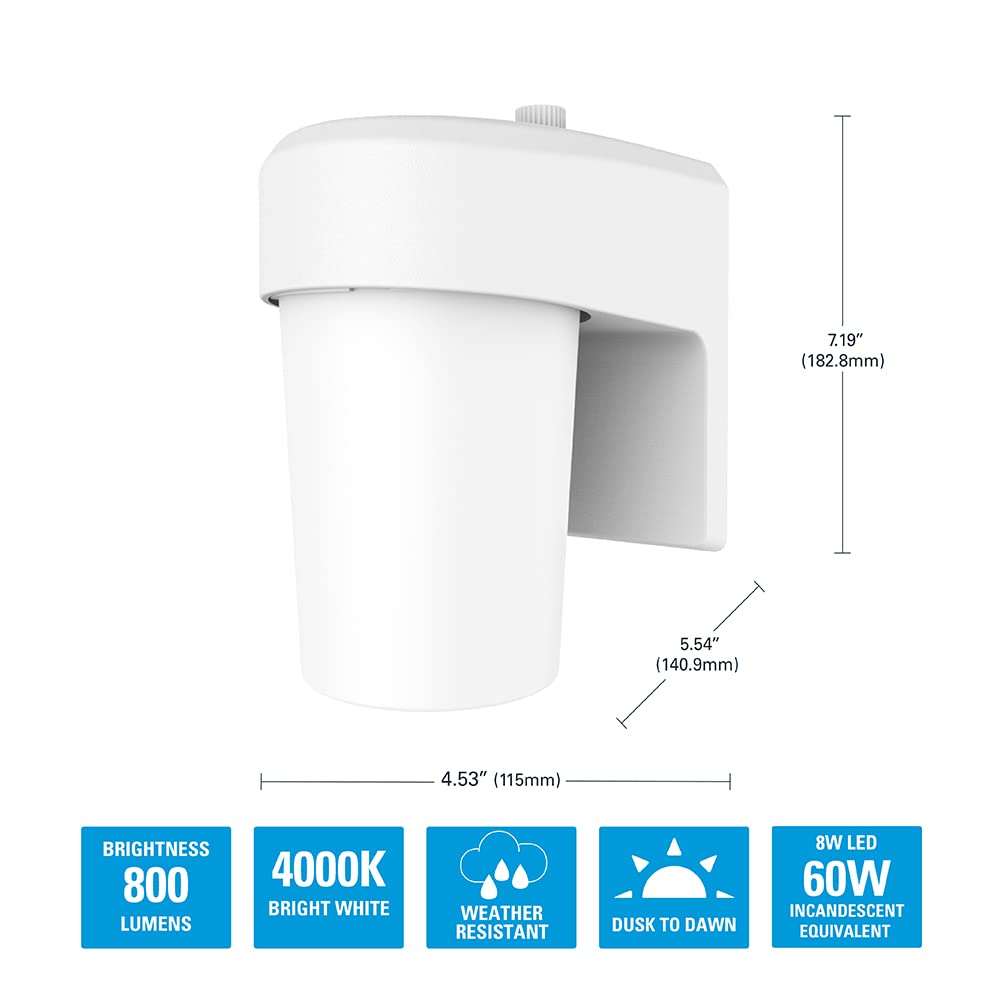HALO FE 1-Light White LED Outdoor Lantern Sconce with Dusk to Dawn