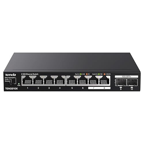Tenda 2.5Gb Ethernet Switch | 10 Port 2.5G Network Switch | 8 x 2.5G Ports & 2 x 10G SFP+ | Plug & Play | Unmanaged Switch | Desktop/Wall-Mount |