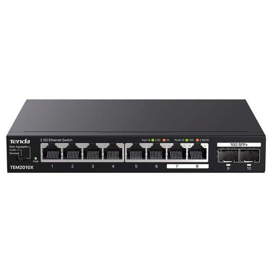 Tenda 2.5Gb Ethernet Switch | 10 Port 2.5G Network Switch | 8 x 2.5G Ports & 2 x 10G SFP+ | Plug & Play | Unmanaged Switch | Desktop/Wall-Mount |