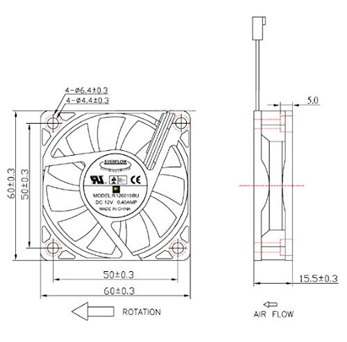 Everflow 12V DC 3 Pin Fans (60x15mm, Ultra High Speed)