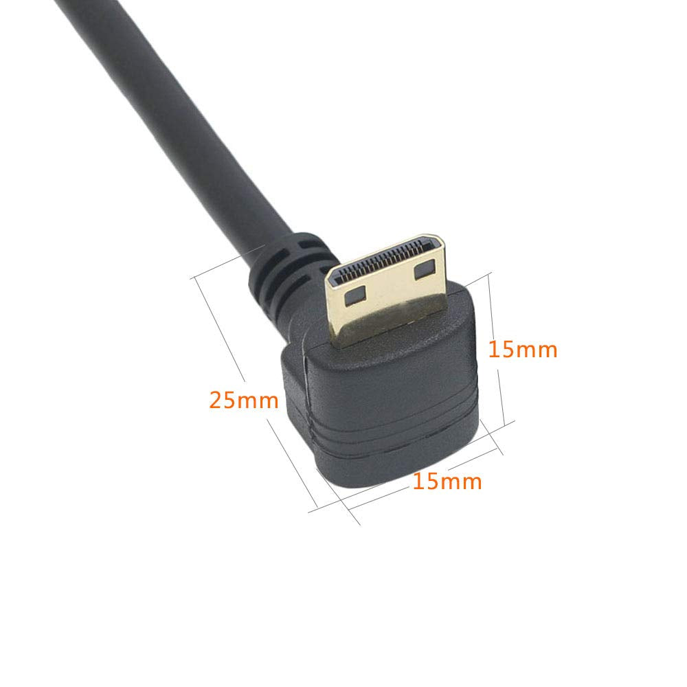 Tivid mini hdmi 90 Degree Adapter Right Angle mini hdmi Male to HDMI Female Cable Adapter Connector Support 1080P Full HD, 3D (0.15m, Downward Angle).