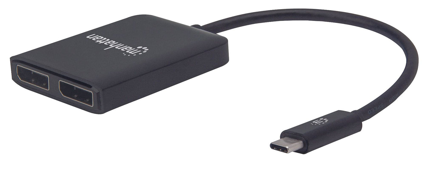 Manhattan USB-C to Dual DisplayPort Adapter, 4K@30Hz, MST, Black