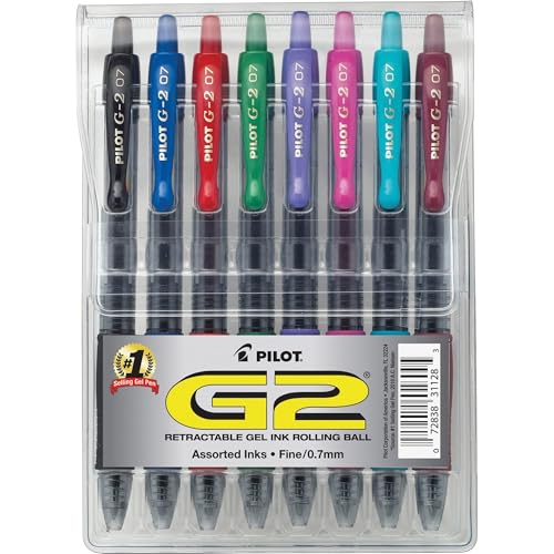 PILOT G2 Retractable Premium Gel Ink Roller Ball Pens, Fine Point, Assorted Colors, 8-Pack (31128)