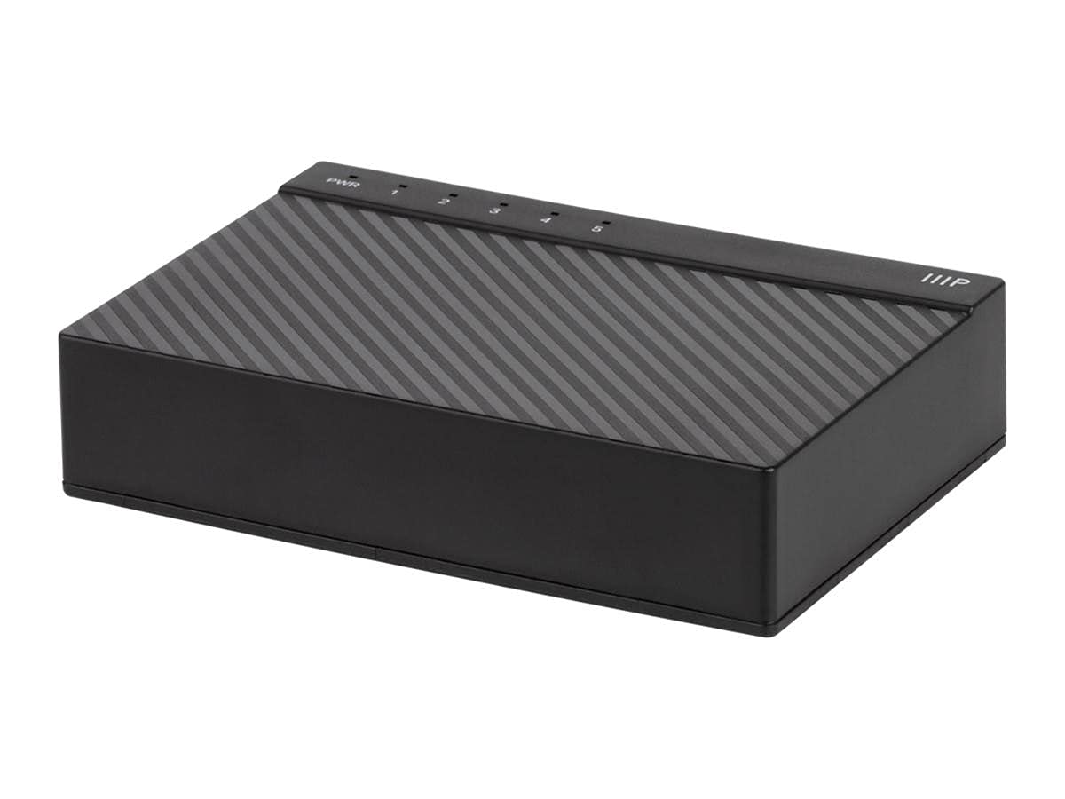Monoprice 5-Port 10/100/1000Mbps Gigabit Ethernet Unmanaged Desktop Switch, IEEE 802.3ab, Cat5e, Plug and Play, Fanless Design, for Gaming