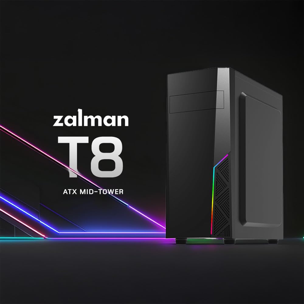 Zalman T8 Mid-Tower ATX PC Case - Spectrum RGB Lighting Strip with Control Button, 5.25” ODD Support, USB 3.0, Preinstalled 120mm Rear Fan