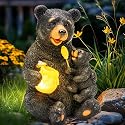 GIGALUMI Solar Garden Statues Bears 9", Loving Black Bear Decor, Yard Decorations Outdoor, Bear Figurine Lights for Outside, Garden Decor Unique