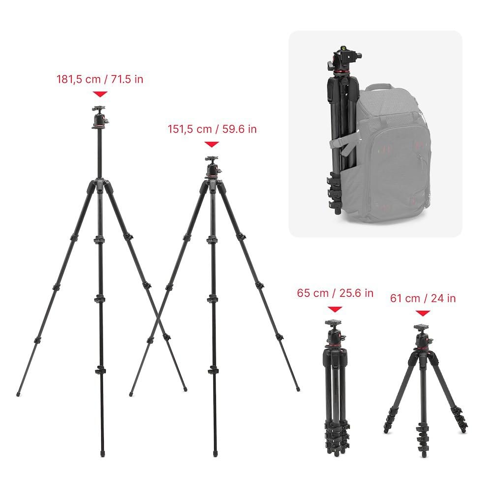 Manfrotto 055XPRO AS, 4-Section Carbon Fiber Camera Tripod, Photo-Kit with XPRO Ball Head, 90 Degree Column, 15kg Load, Arca-Swiss Plate,