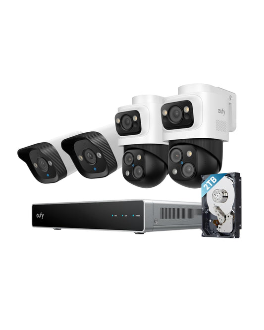 eufy PoE NVR Security Camera System S4, 24/7 Recording,Up to 16CH, 2TB HDD, 2 Bullet-PTZ Cams, 2 Bullet Cams, 360° PTZ, AI Auto Framing & Tracking