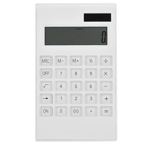 Slim Calculator, 12-Digit Electronic Calculator Lightweight Design Solar and Battery Powered White for Office and Student Use