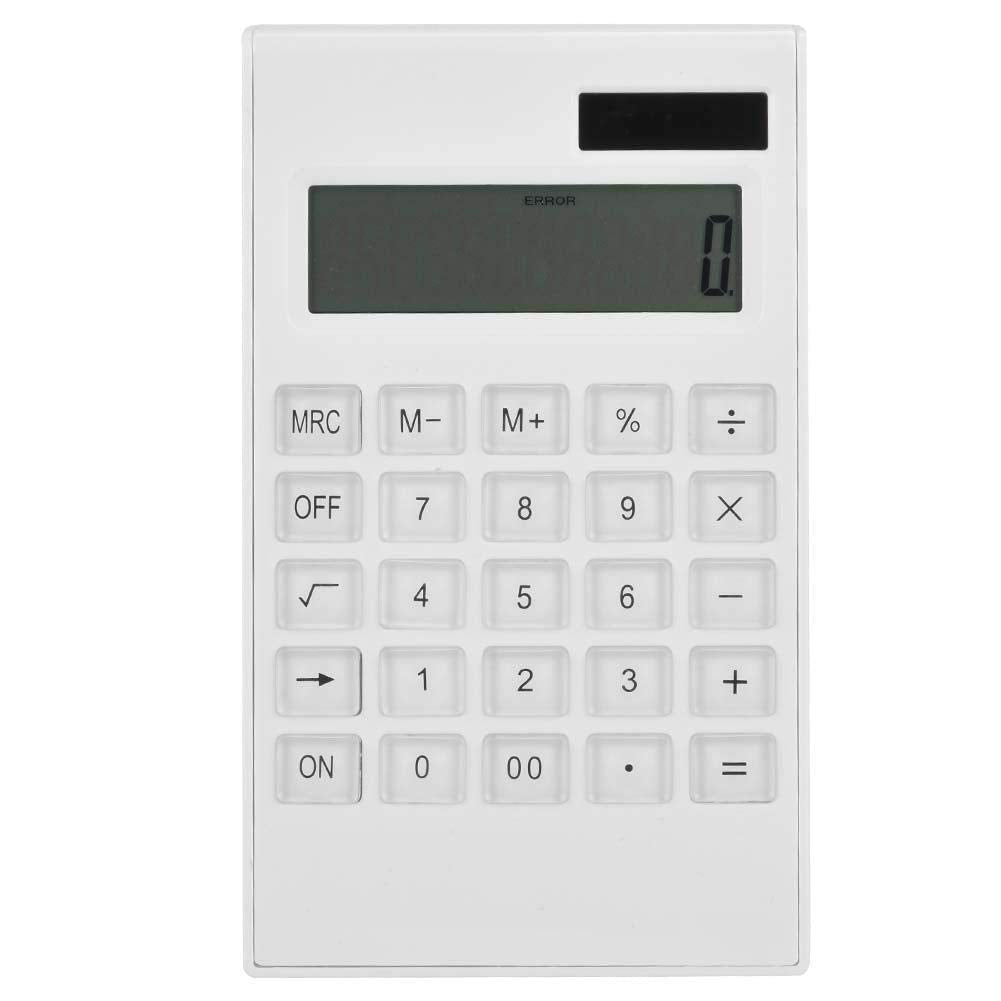 Slim Calculator, 12-Digit Electronic Calculator Lightweight Design Solar and Battery Powered White for Office and Student Use