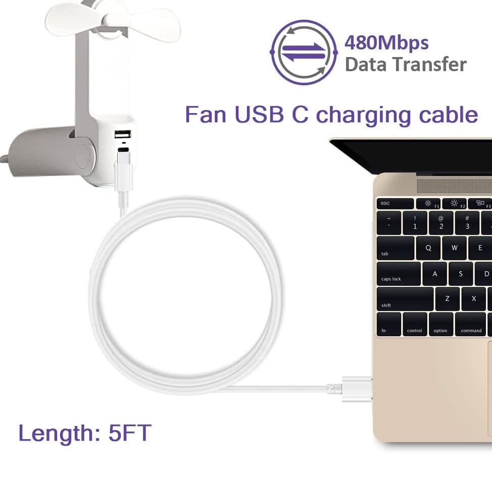 USB C Fan Charger Cable for JISULIFE Handheld Mini Fa-n, Aluan, WiHoo, KIDEE, ZEEFO,FrSara,CIVPOWER Neck Fa-n, HomeLifairy, SWEETFULL Replacement