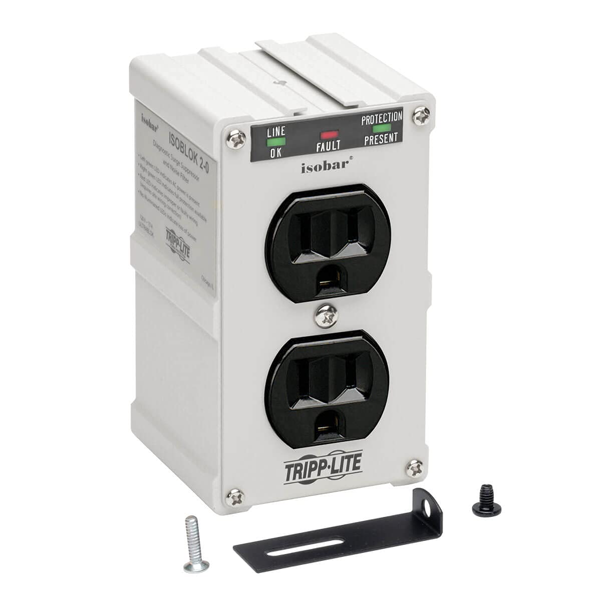 Tripp Lite Isobar ISOBLOK2-0 Heavy Duty Outlet Extender, Wall Power Strip Surge Protector, 2 Outlets, Direct Plug-in, White, Metal Power Strip