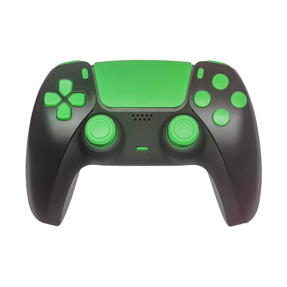 WPS Replacement Clip Shell Touch Pad Thumbsticks Dpad R1 L1 Trigger Buttons w/Accent Rings Set for PS5 Playstation Controller (Green)