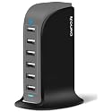 Aduro 40W 6-Port USB Desktop Charging Station Hub Wall Charger for iPhone iPad Tablets Smartphones with Smart Flow (Black/Grey)