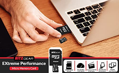 Ritz Gear 256GB Micro SD Card, microSDXC Full HD & 4K UHD, UHS-I, U3, A1, V30, C10-Memory-Card + Adapter & USB-Card-Reader, for Android Smartphones