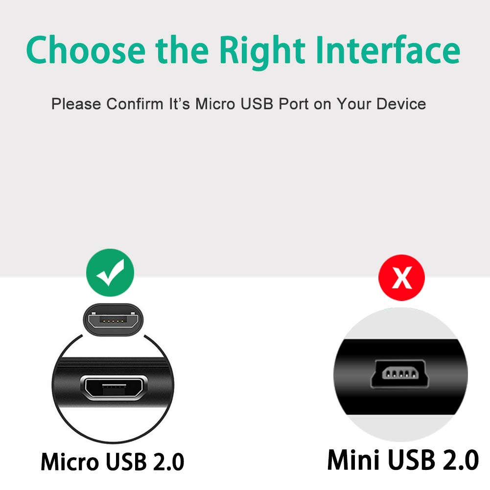 Short Micro USB Cable,2-Pack USB A Male to Micro B Android Phone Charger for Fire Stick,Roku TV Streaming Stick,Power Bank,Chromecast,PS4