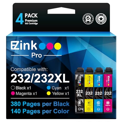 E-Z Ink Pro 232XL Remanufactured Ink Cartridge Replacement for Epson 232 XL 232XL 232 for Epson Expression Home XP-4200 XP-4205 Workforce WF-2930