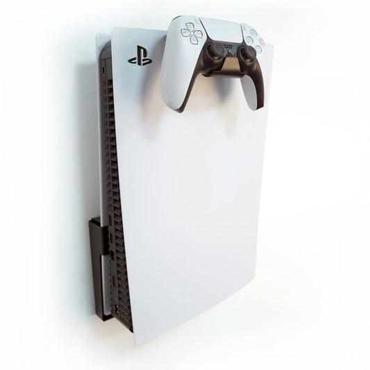 Monzlteck Wall Mount Holer for PS5 Original/Slim/Pro (Disc and Digital)+Controller Holder,All Metal Vertical Hanging On Wall with Power Botton