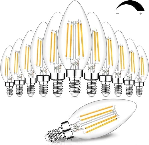EarthBulb 12-Pack E12 LED Candelabra Bulbs - 4W, 330 Lumens,15,000-Hour Life, Energy Star Rated, Dimmable Soft White Light