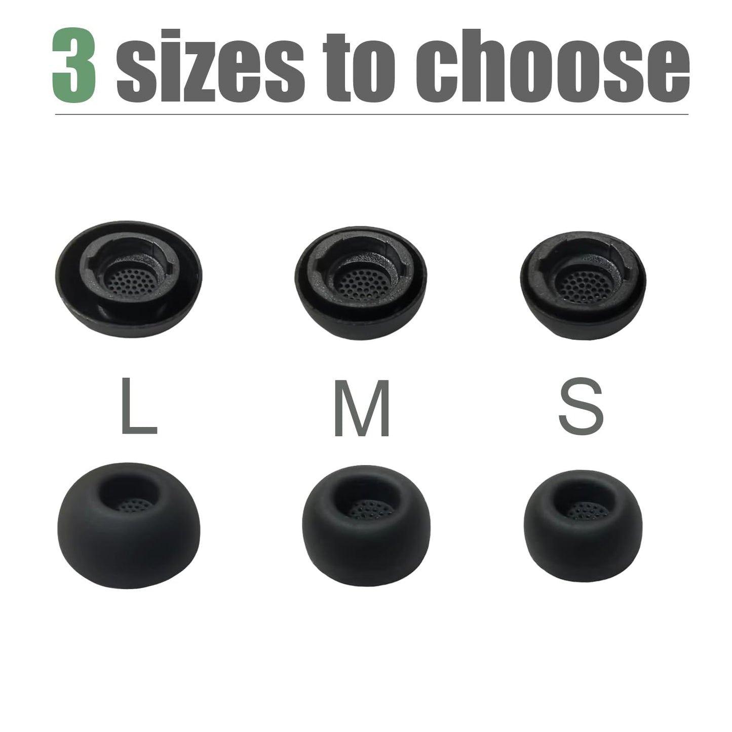 Silicone Ear Tips for Samsung Galaxy Buds3 Pro / Buds4 Pro - Replacement, Anti-Slip, Noise Isolating, Black 3 Pairs