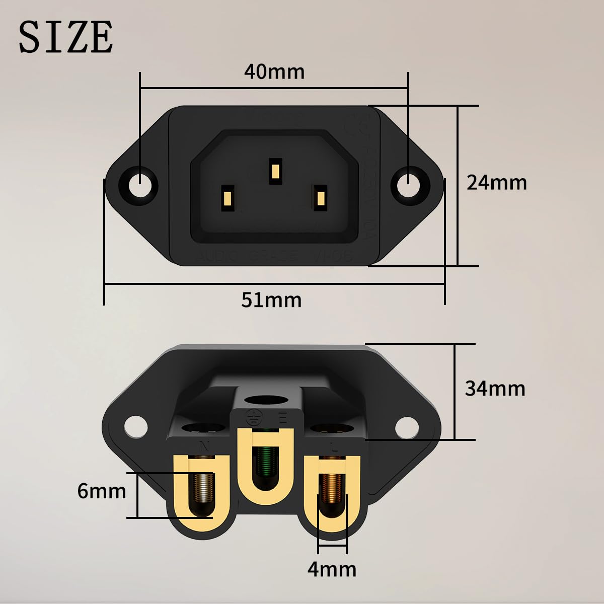 Viborg AC 250V 10A IEC320 C14 Panel Mount Plug Adapter Power Connector Socket Screw Mount 3 Pins Inlet Male Power Plug Socket Audio Grade (Gold