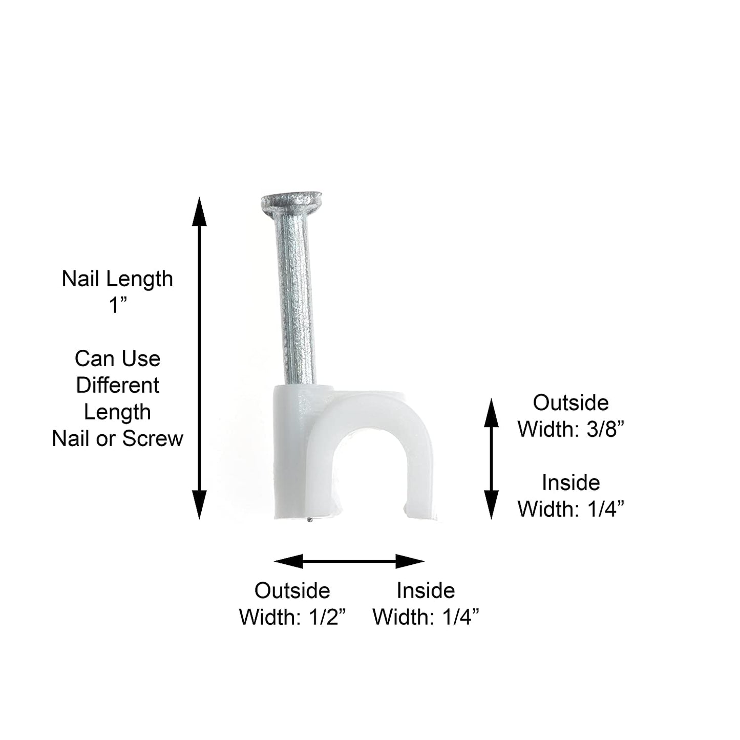 THE CIMPLE CO Single Coaxial Cable Clips 1/4 in - Indoor/Outdoor Cable Fasteners for Coax, Ethernet, CAT, Wires, and Tubing - Wire Clips with Nails