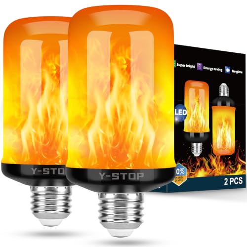Y- STOP Upgraded Flame Light Bulbs, 4 Modes Flickering Light Bulb Outdoor with Upside Down Effect, E26 Base Flame Bulb for Christmas Decorations