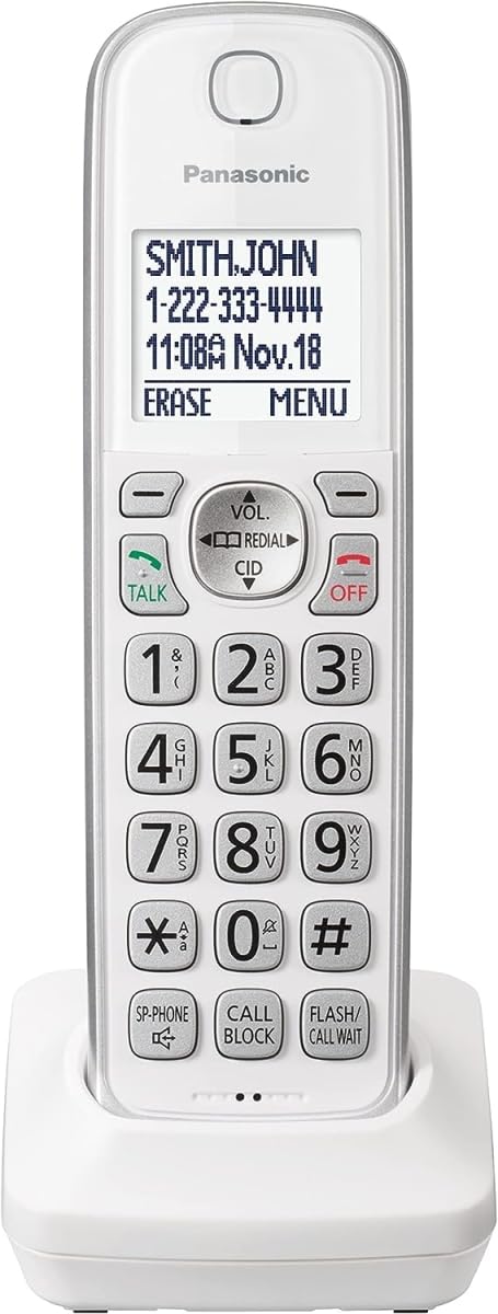 Panasonic Additional Cordless Phone Handset for use with KX-TGD63x Series Cordless Phone Systems - KX-TGDA63W (White/Silver)