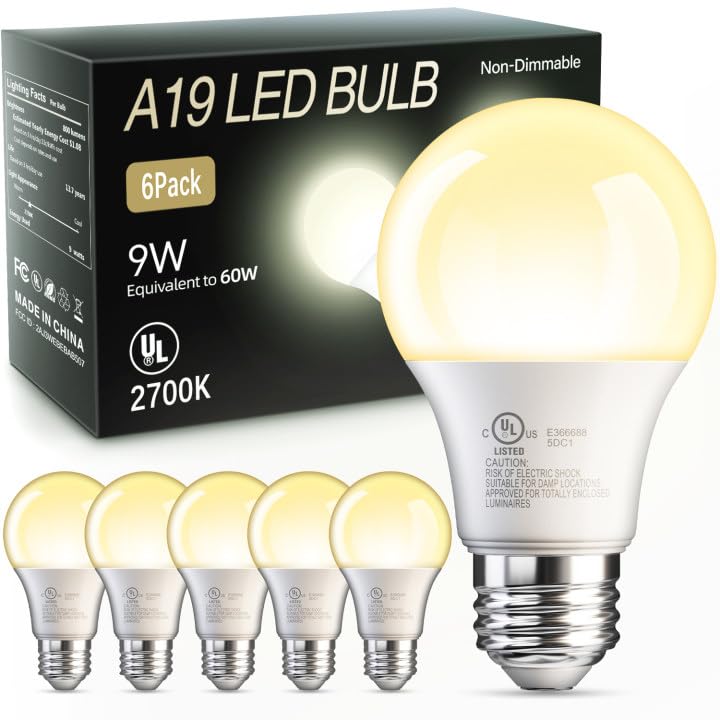 TJOY 6 Pack A19 LED Light Bulbs, Soft Warm White 2700K, 60 Watt Eq,E26 Base