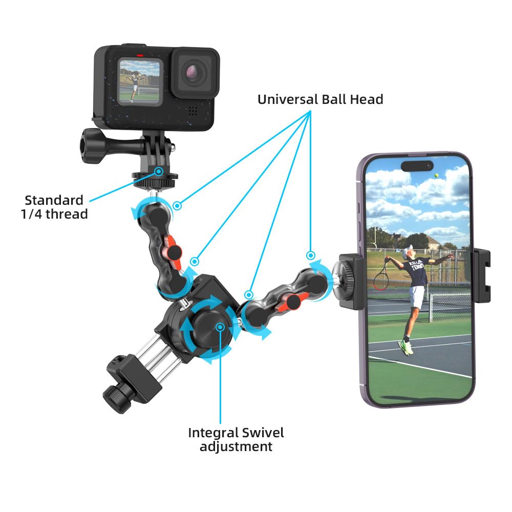 SUREWO Aluminum Fence Mount for Go pro,iPhone, Phone, DJI Osmo Action 4/3/2, Insta360,Mevo Start for Baseball Softball Tennis Recording, Cameras Net