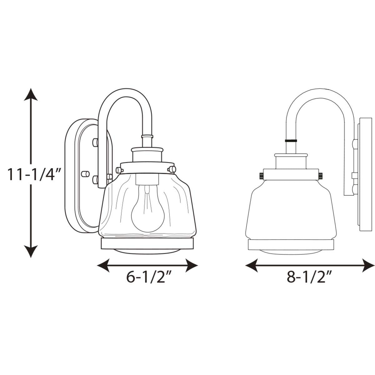 Progress Lighting P300080-104 Judson Collection Clear Glass Farmhouse Bath Vanity Light, 1-Light, Polished Nickel
