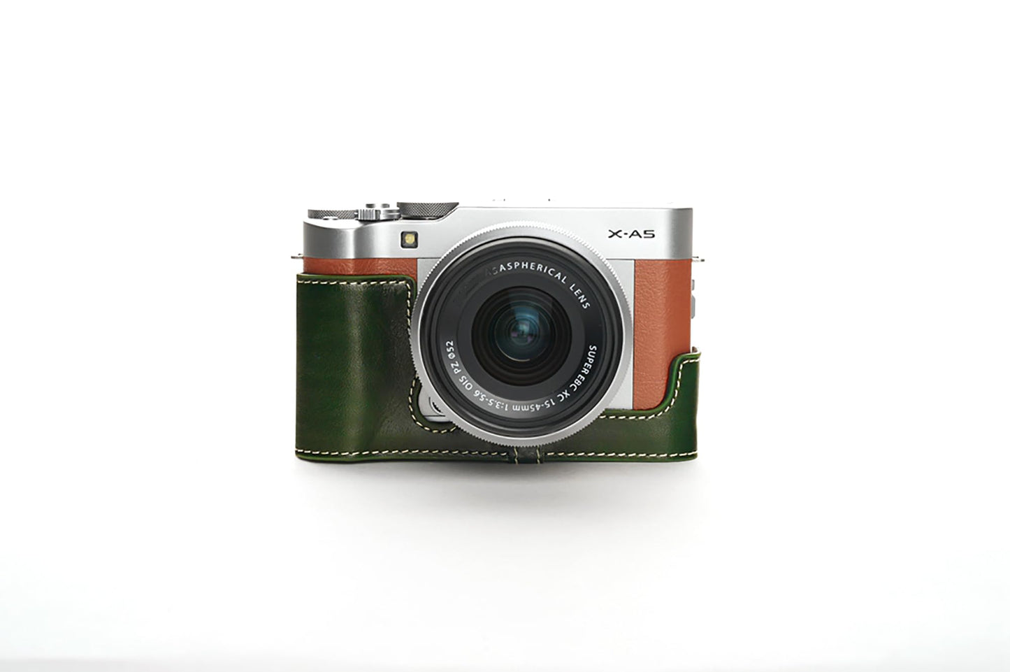 Handmade Handmade Genuine Real Leather Half Camera Case Bag Cover for FUJIFILM X-A5 XA5 Bottom Open Green Color