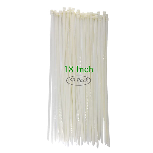 HAODE FASHION White Zip Ties Clear 18 Inch Heavy Duty, Cable Ties 50 Pieces, Long Zip Tie 120 lbs Strength Thick 0.3 inch, Large Plastic Cord Tie