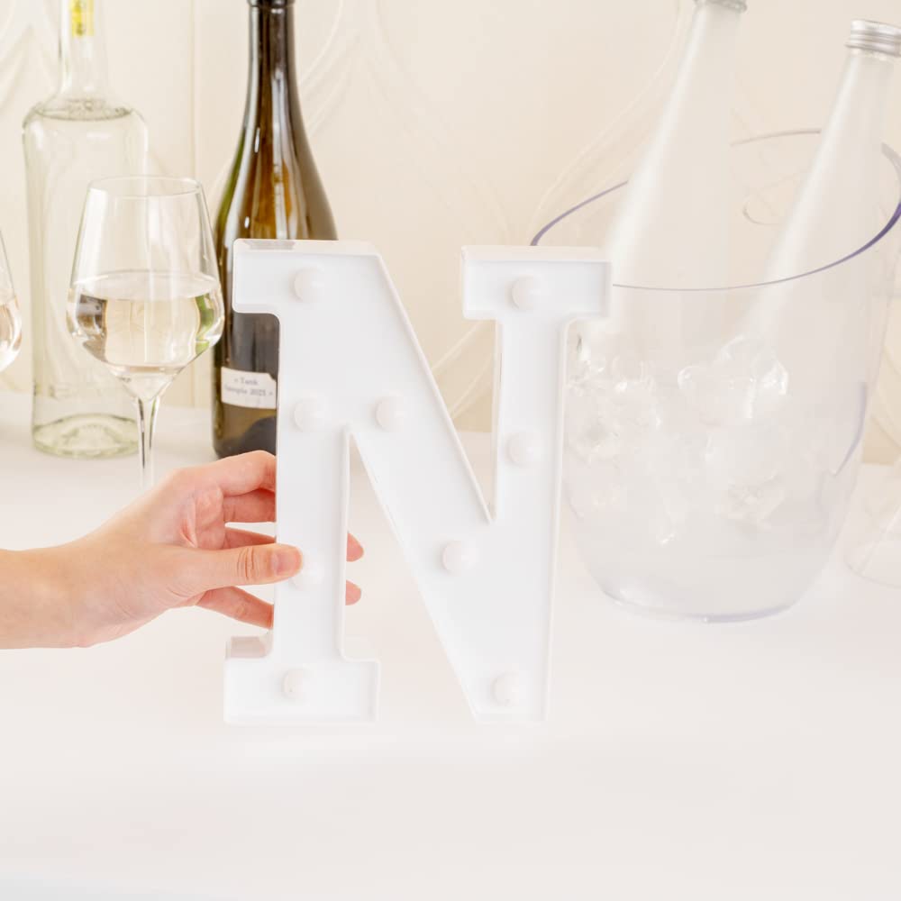 Restaurantware Illumify 6.6 x 1.2 x 8.7 Inch Light Up Letter 1 Durable Marquee LED Light - Letter N Touchproof White Plastic Party Light Keyhole Slot