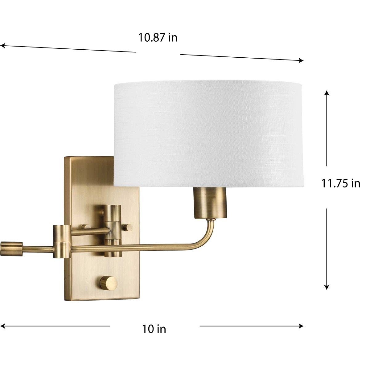 Progress Lighting Carrick Collection 1-Light Summer Linen Shade Transitional Wall Light Vintage Brass