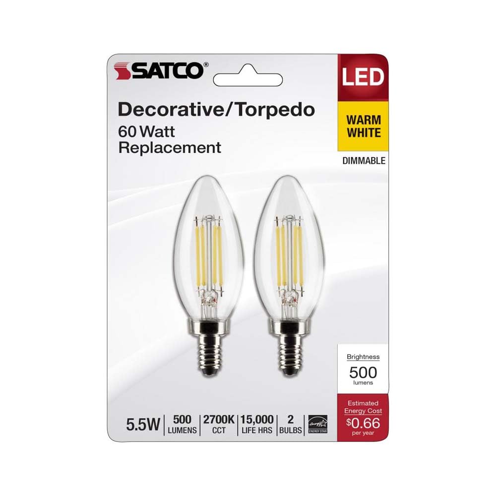 Satco 21827-5.5B11/LED/927/CL/120V/E12/2CD Decorative (S21827) Blunt Tip LED Light Bulb