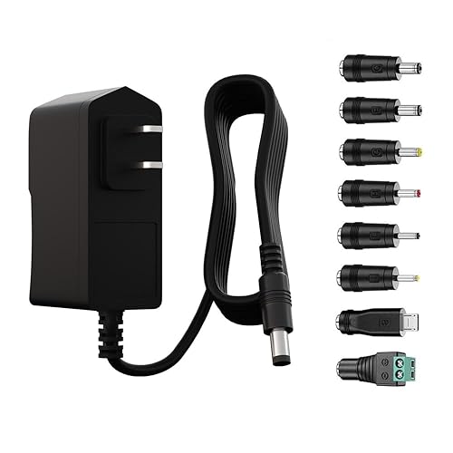 HYGAMOCC 5V 2A 10W Power Supply Adapter AC/DC Wall Plug Charger with 8 Tips DC 5 Volt 2Amp 1A 1.5A Replacement Power Cord for Security Camera Baby…