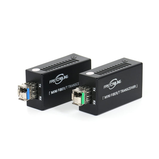 Gigabit Fiber to Ethernet Media Converter Kit, LC Single Mode, Up to 20km Fiber Opitc Network, Point-to-Point, Plug & Play, Complete Kit, Compact