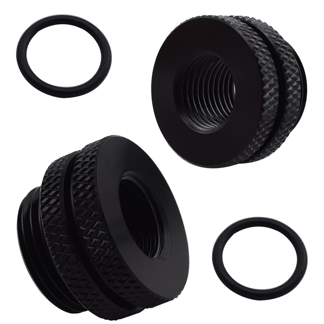 MARRTEUM G1/4" Pass-Through Fittings Extender Connector with Sealed O-Ring for Computer Water Cooling System, Black, 2 Pack
