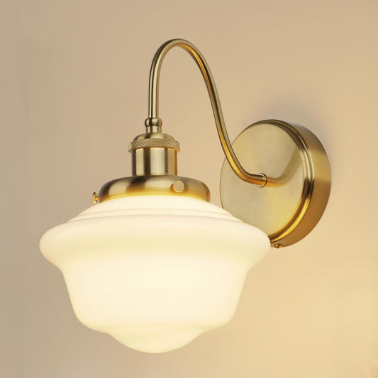 ZORYATA Vintage Gold Wall Sconce Light with White Milk Glass Shade, Hardwired Indoor Wall Lamp Fixture for Bathroom Vanity Mirror, Bedroom Hallway