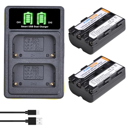 PowerTrust 2 Pack NP-FM500H Camera Battery and LCD USB Charger for Sony A57, A58, A65, A77, A99, A200, A350, A450, A550, A560, A700, A580, A900