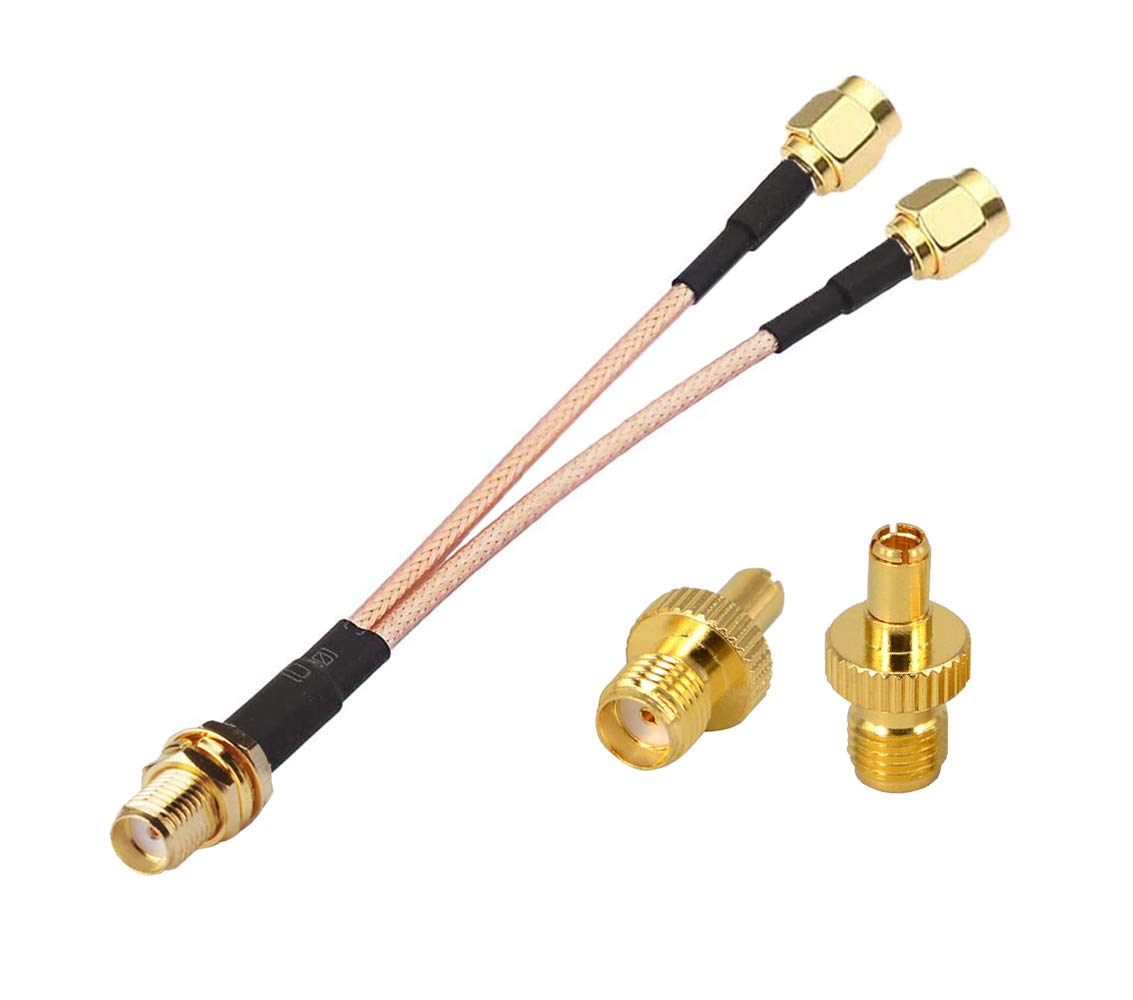 RedYutou SMA Female to Dual SMA Male Cable plitter Combiner SMA Connector 6-inch (15cm) +2pcs SMA Female to TS9 Male Adapter (not Applicable to TV)