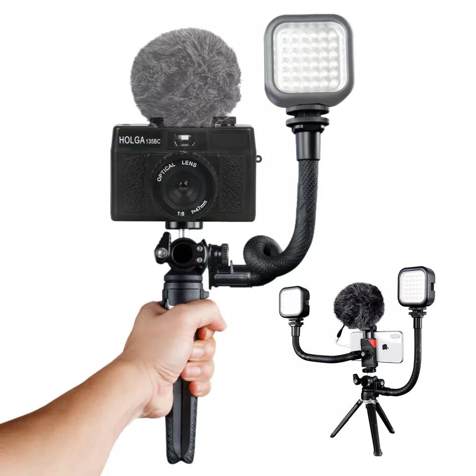 Portable & Sturdy Adjustable Phone Tripod,Cell Phone Mount Easy to Adjust 360° Ball Head, Mini Tripod with Cold Shoe Mount, 1/4'' Screw for Magic
