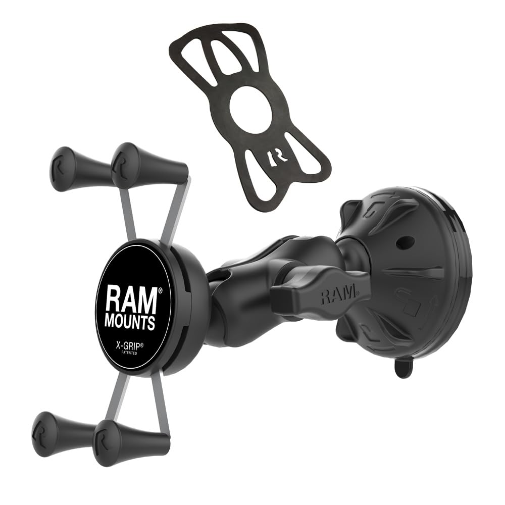 RAM MOUNTS Phone Mount for Car Windshield & Dash with Low-Profile Twist-Lock Suction Cup, X-Grip Holder with Short Arm for Smartphones
