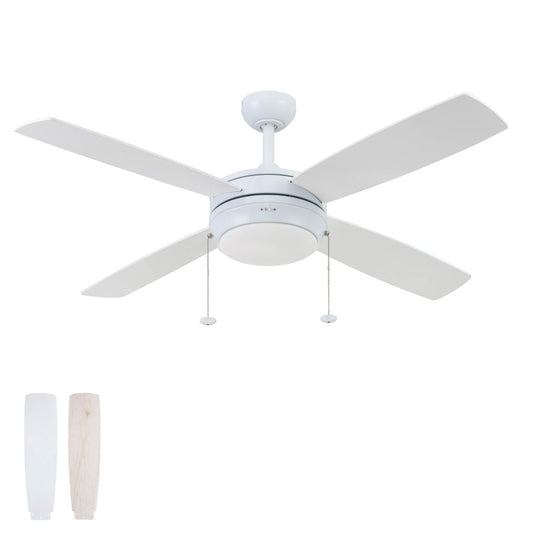 Prominence Home Kailani, 52 Inch Contemporary Indoor LED Ceiling Fan with Light, Pull Chain, Three Mounting Options, Dual Finish Blades, Reversible