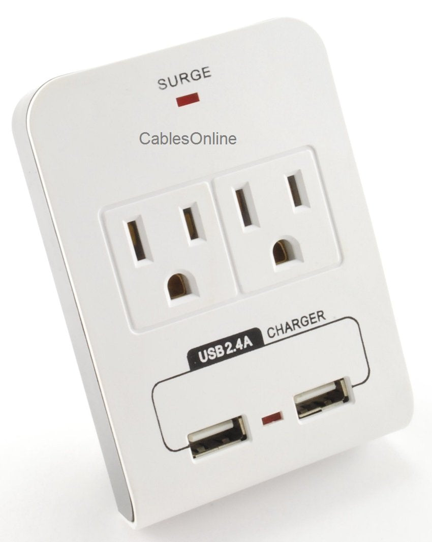 CablesOnline, 2-Outlet 90-Joules Wall Tap w/Dual-USB 2.4Amp Charging Ports, IP-P22AC