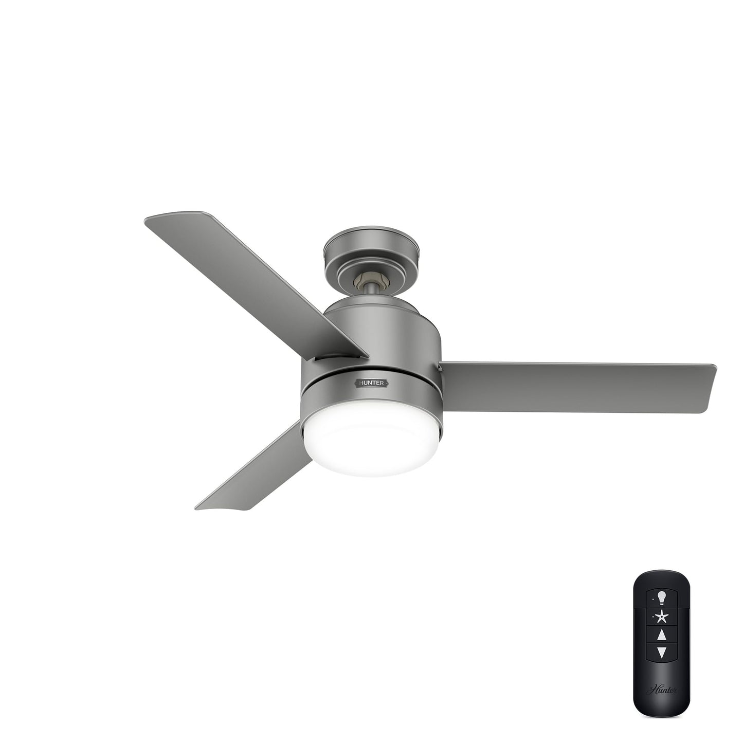 Hunter Fan 44 inch Casual Matte Silver Outdoor Ceiling Fan with LED Light Kit and Remote Control (Renewed)